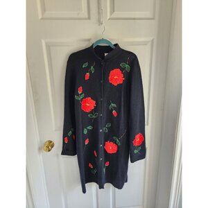 Vintage Jane Seymour Signatures 100% wool Embroidered Applique Coatigan Rare L